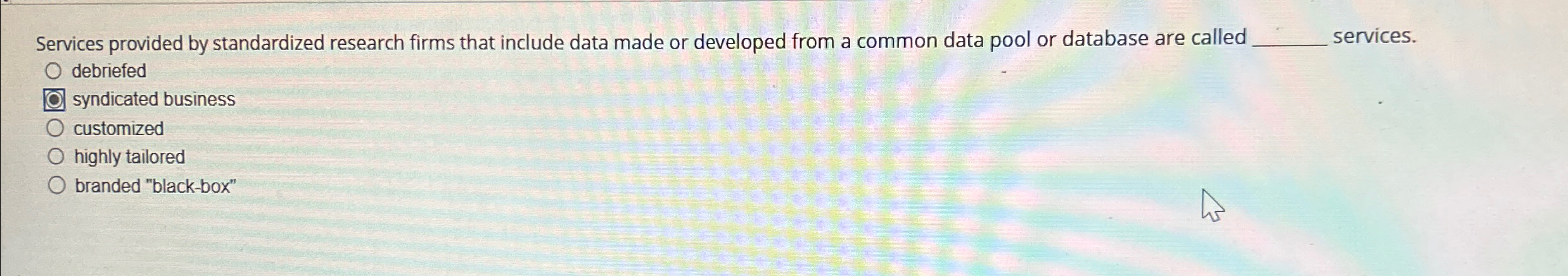  Services provided by standardized research firms that include data made or