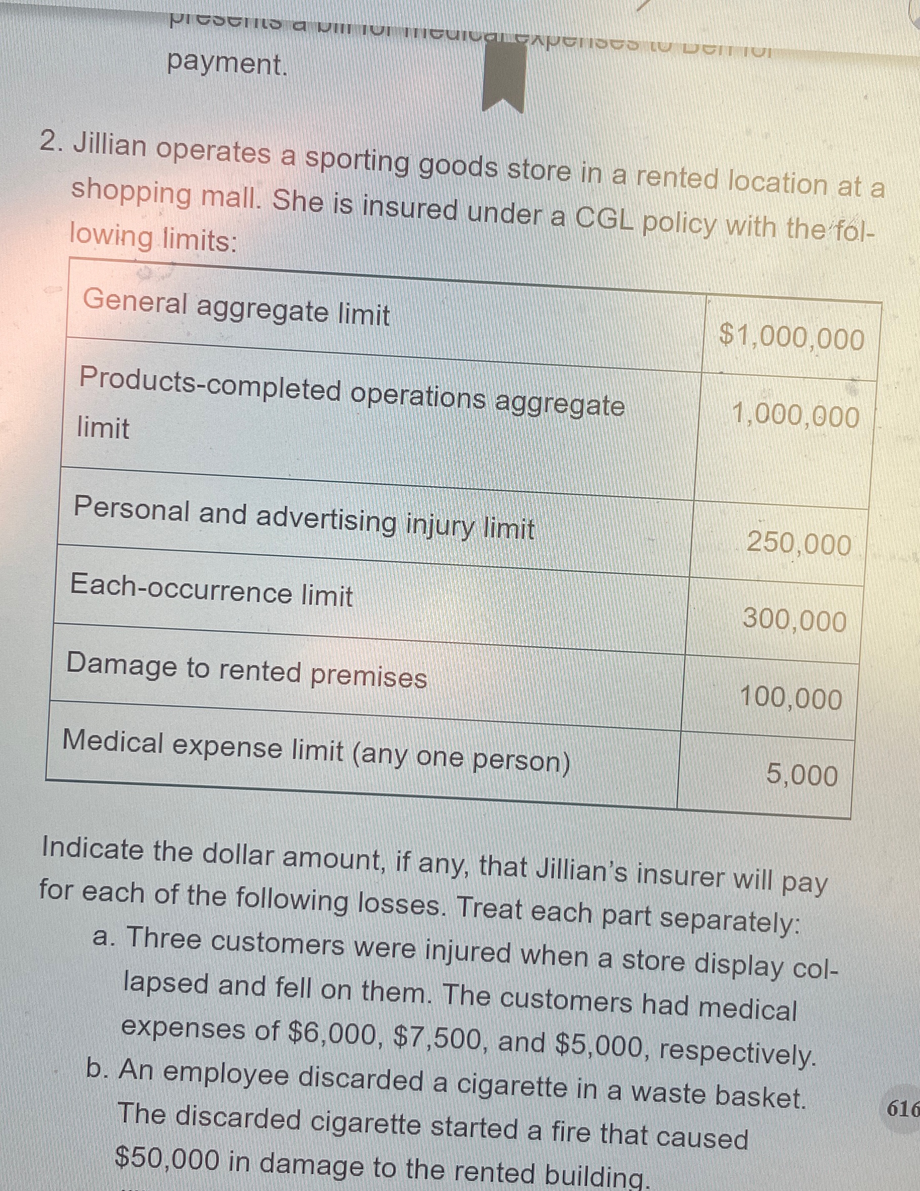  payment. 2. Jillian operates a sporting goods store in a rented