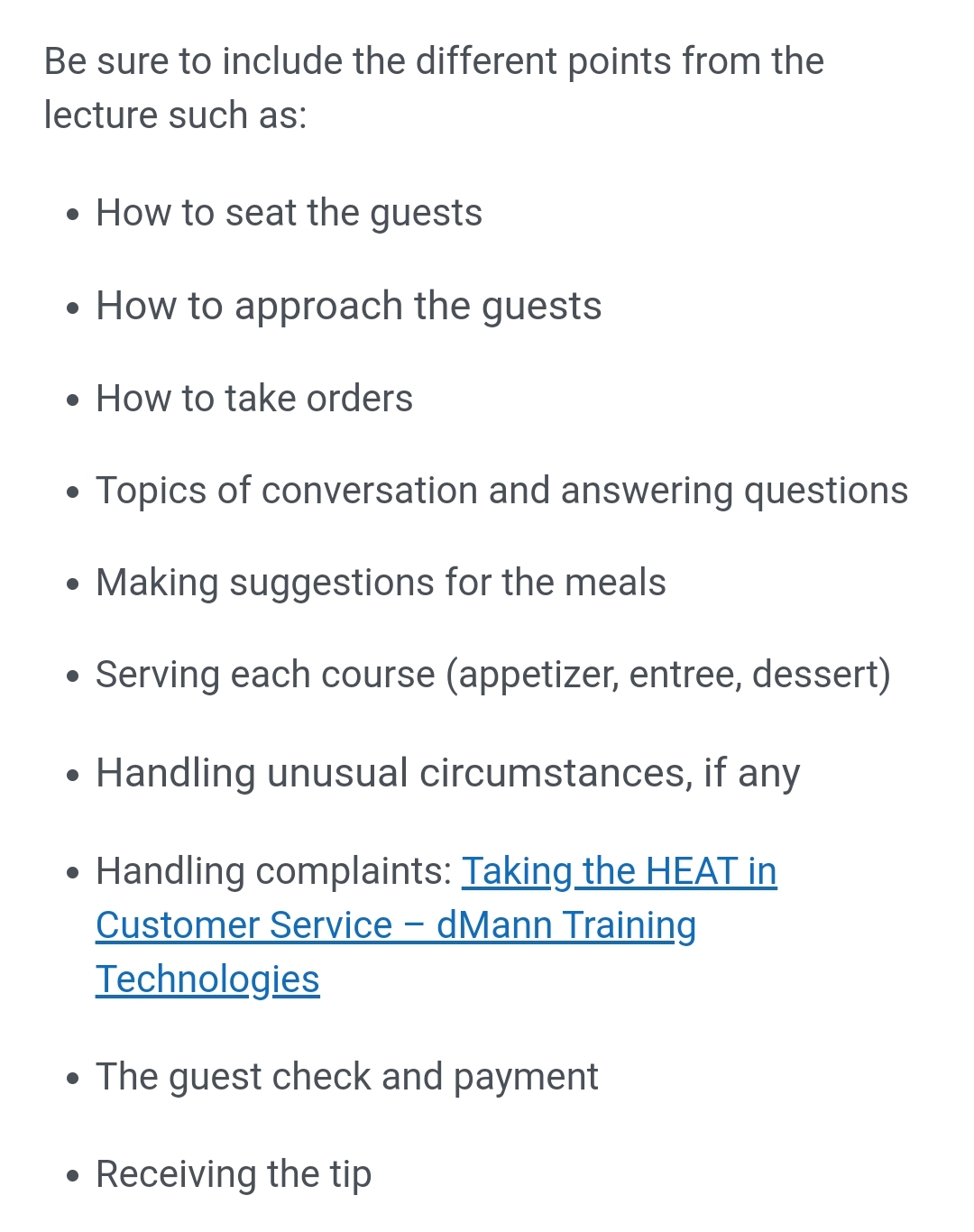  Be sure to include the different points from the lecture such