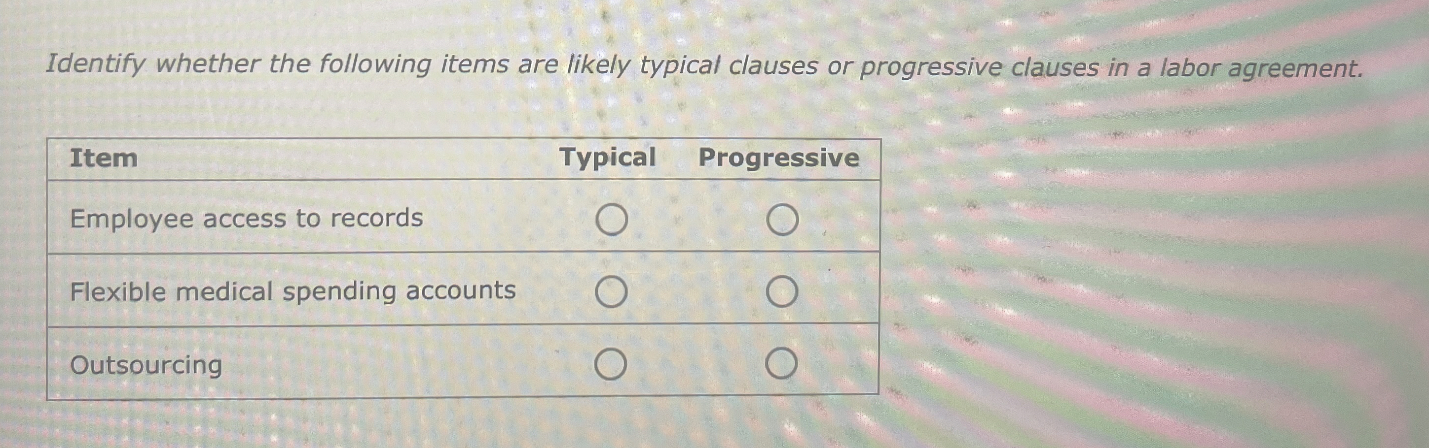  Identify whether the following items are likely typical clauses or progressive