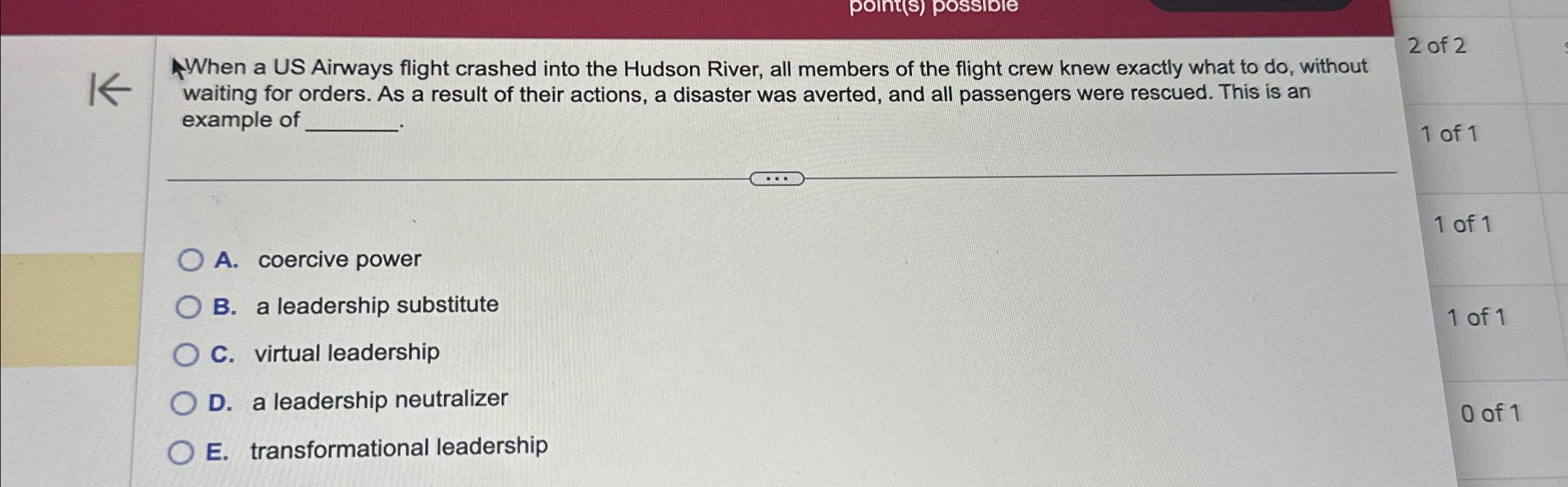  point(s) possiole When a US Airways flight crashed into the Hudson