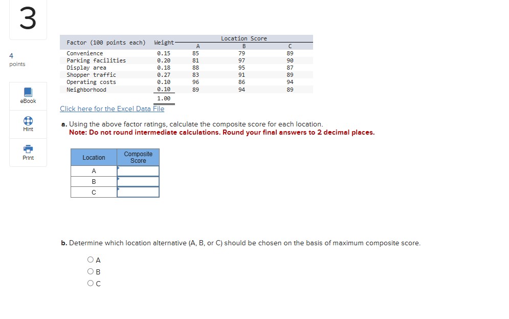  Click here for the Excel Data File a. Using the above