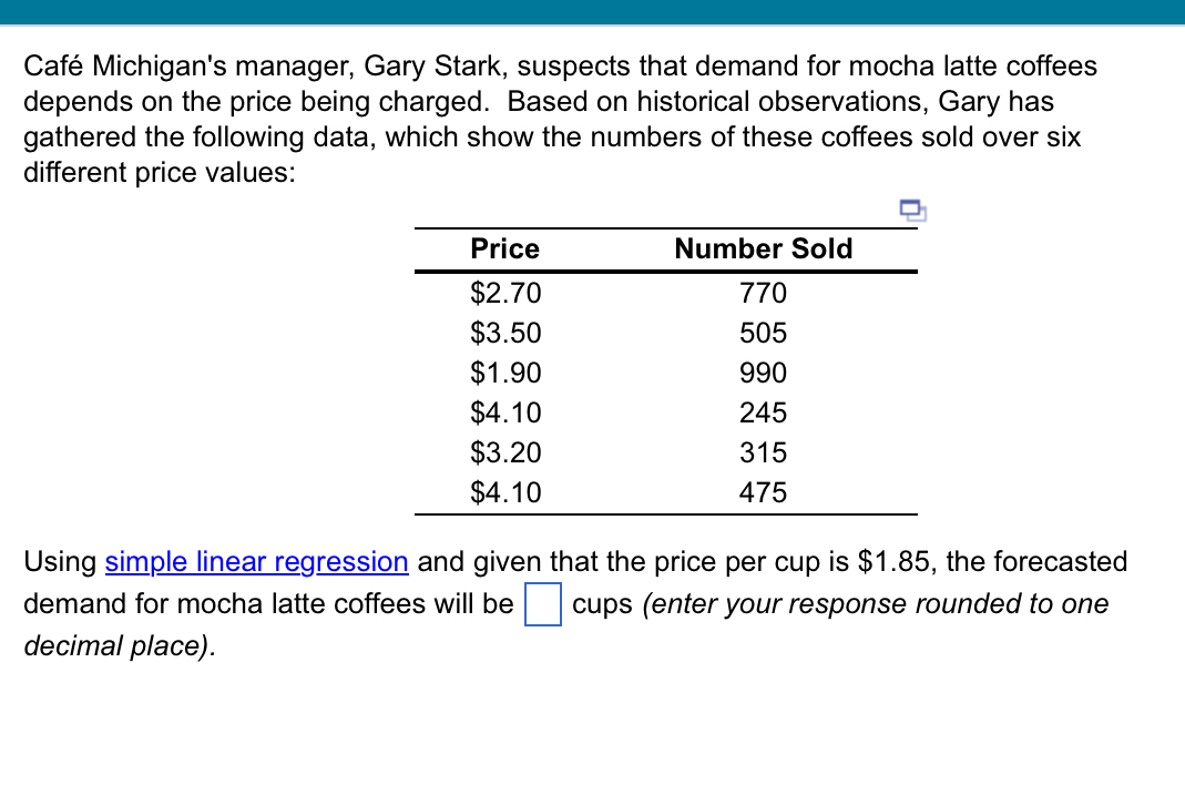  Caf Michigan's manager, Gary Stark, suspects that demand for mocha latte