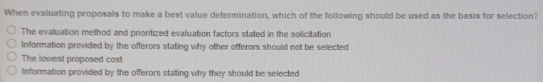  When evaluating proposals to make a best value determination, which of