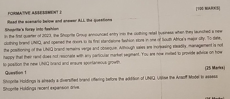  FORMATTVE ASSESSMENT 2 [100 MARKS] Read the scenario below and answer