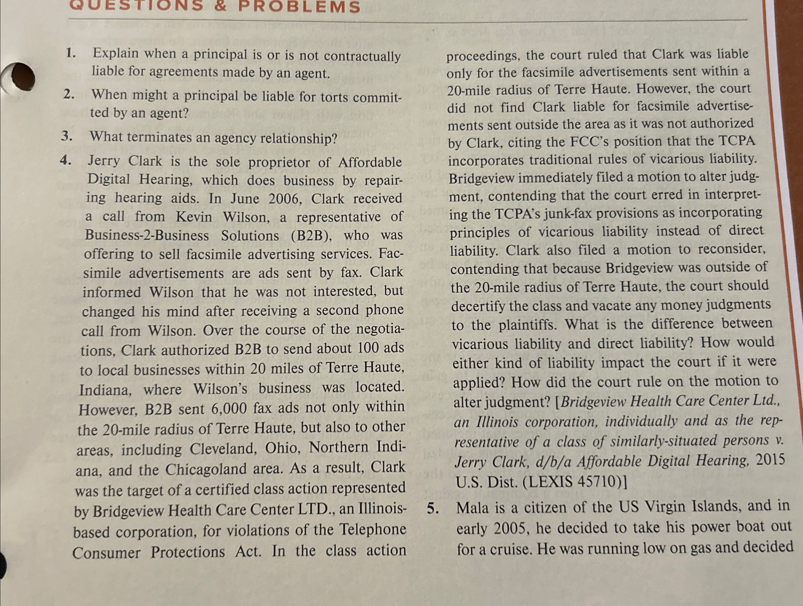  Explain when a principal is or is not contractually liable for