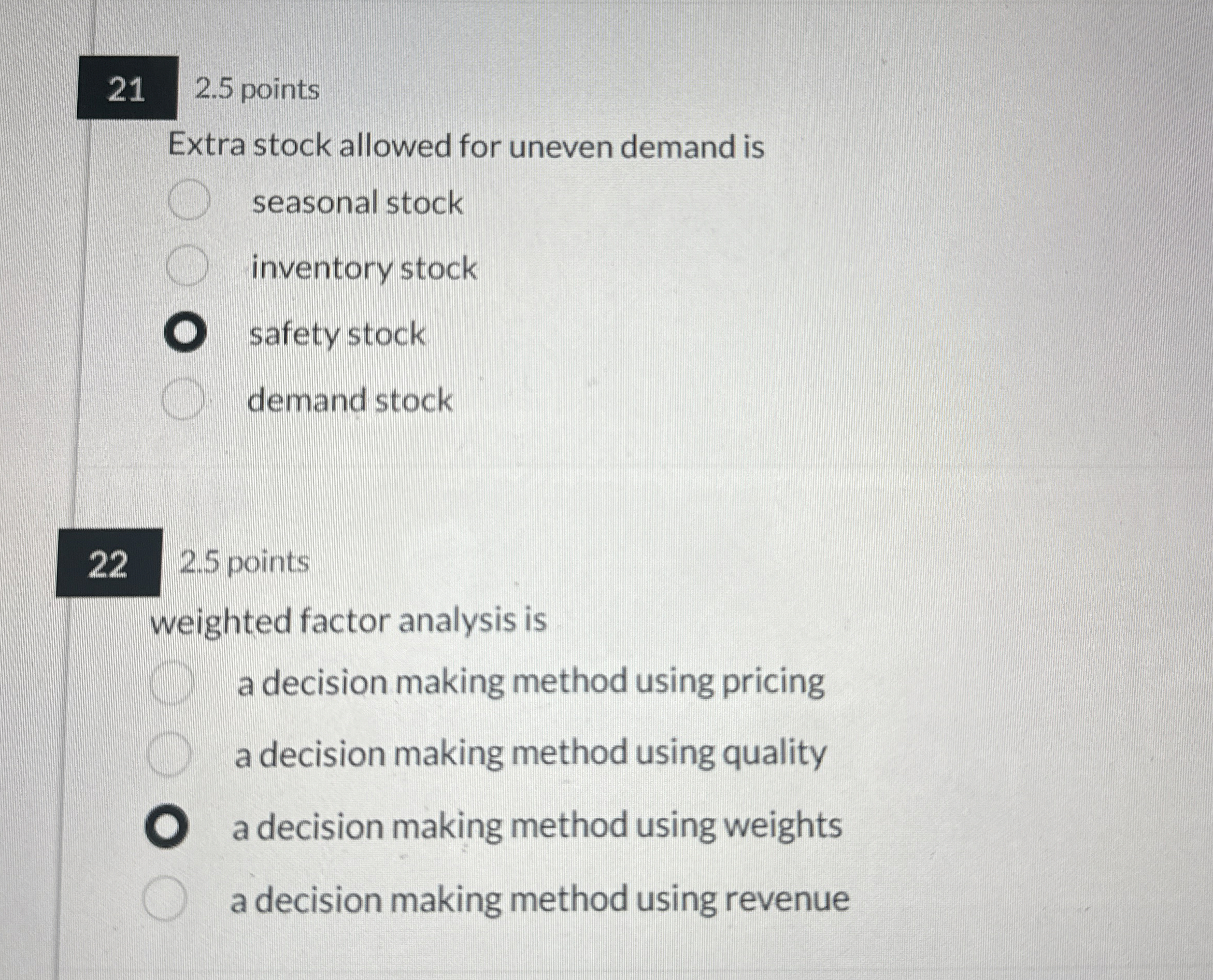  212.5 points Extra stock allowed for uneven demand is seasonal stock