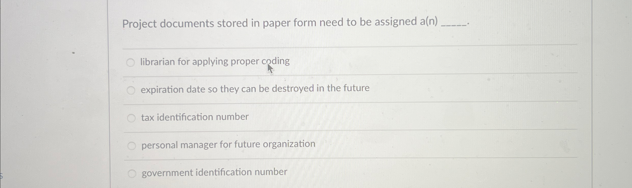  Project documents stored in paper form need to be assigned a(n)q,