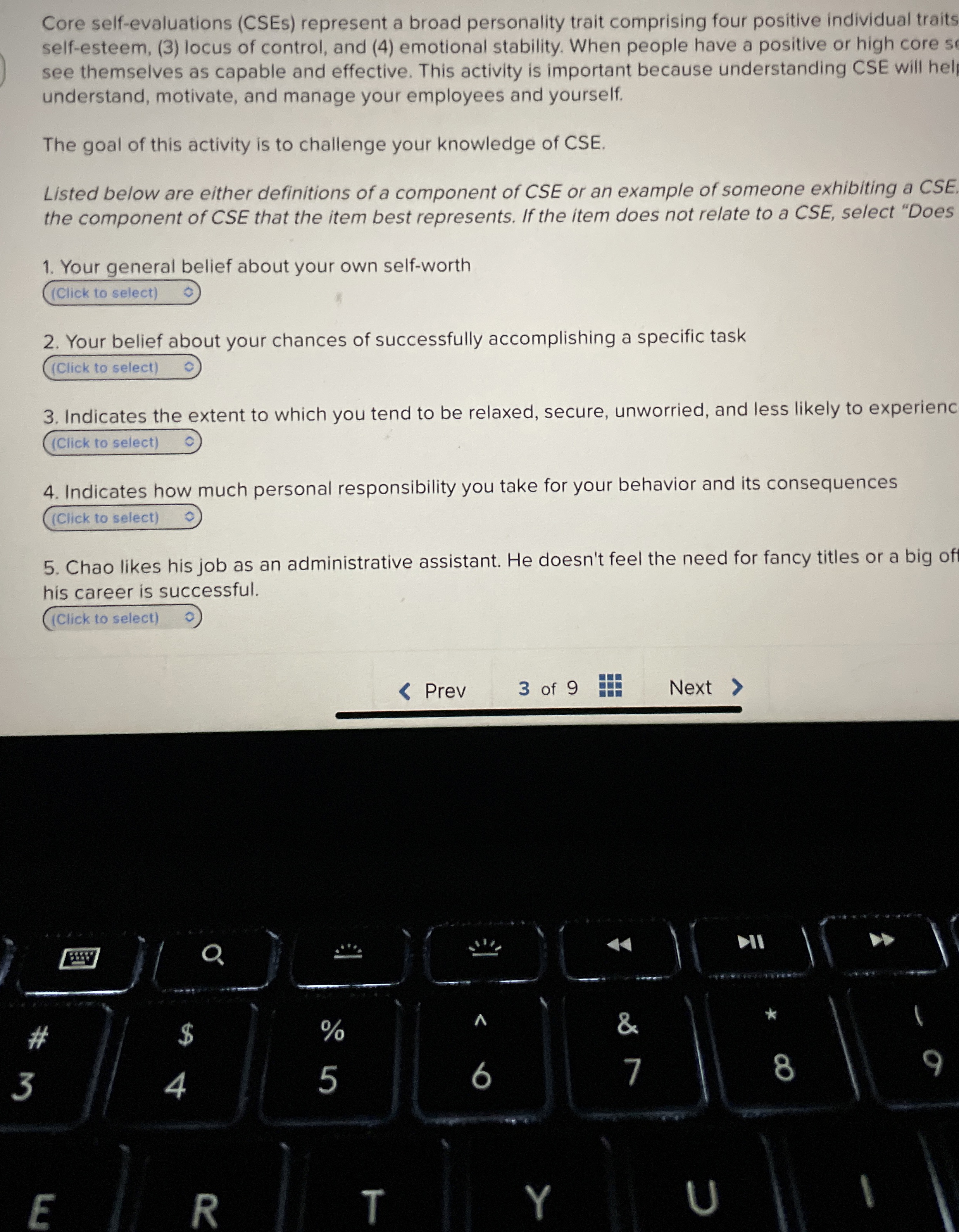  Core self-evaluations (CSEs) represent a broad personality trait comprising four positive