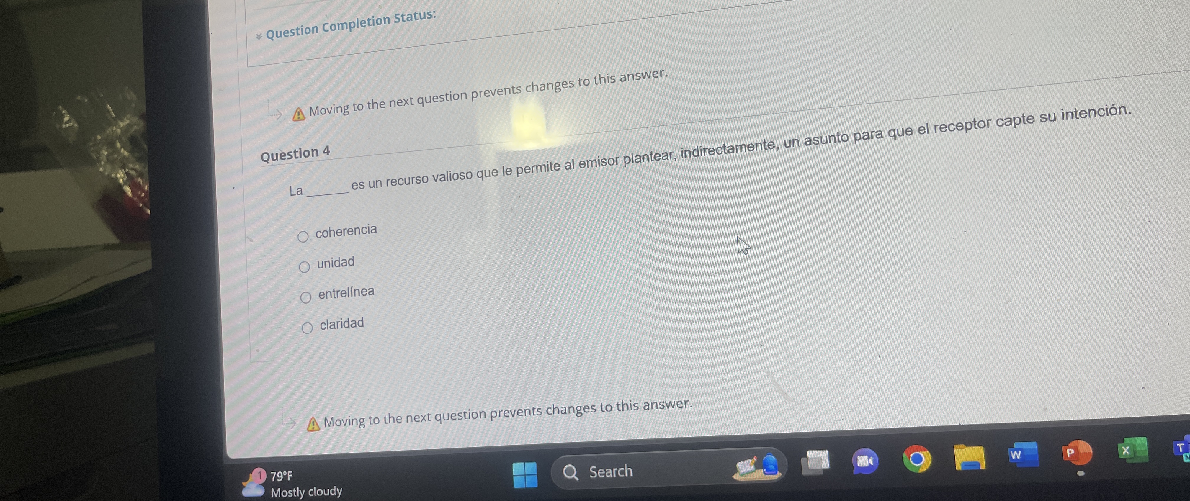  ~~ Question Completion Status: Moving to the next question prevents changes