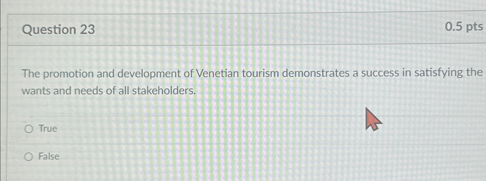  Question 23 0.5pts The promotion and development of Venetian tourism demonstrates