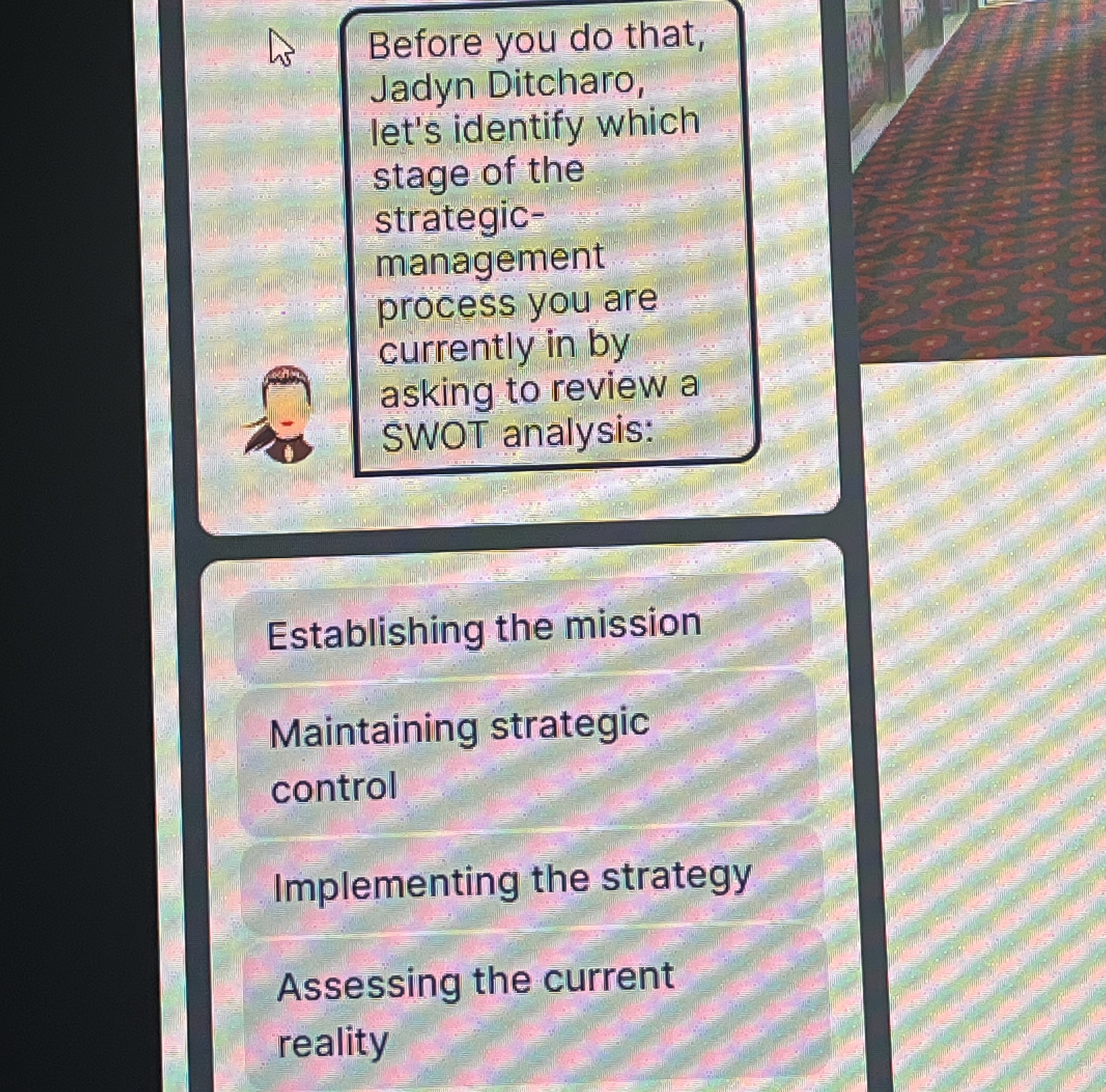  Before you do that, Jadyn Ditcharo, let's identify which stage of