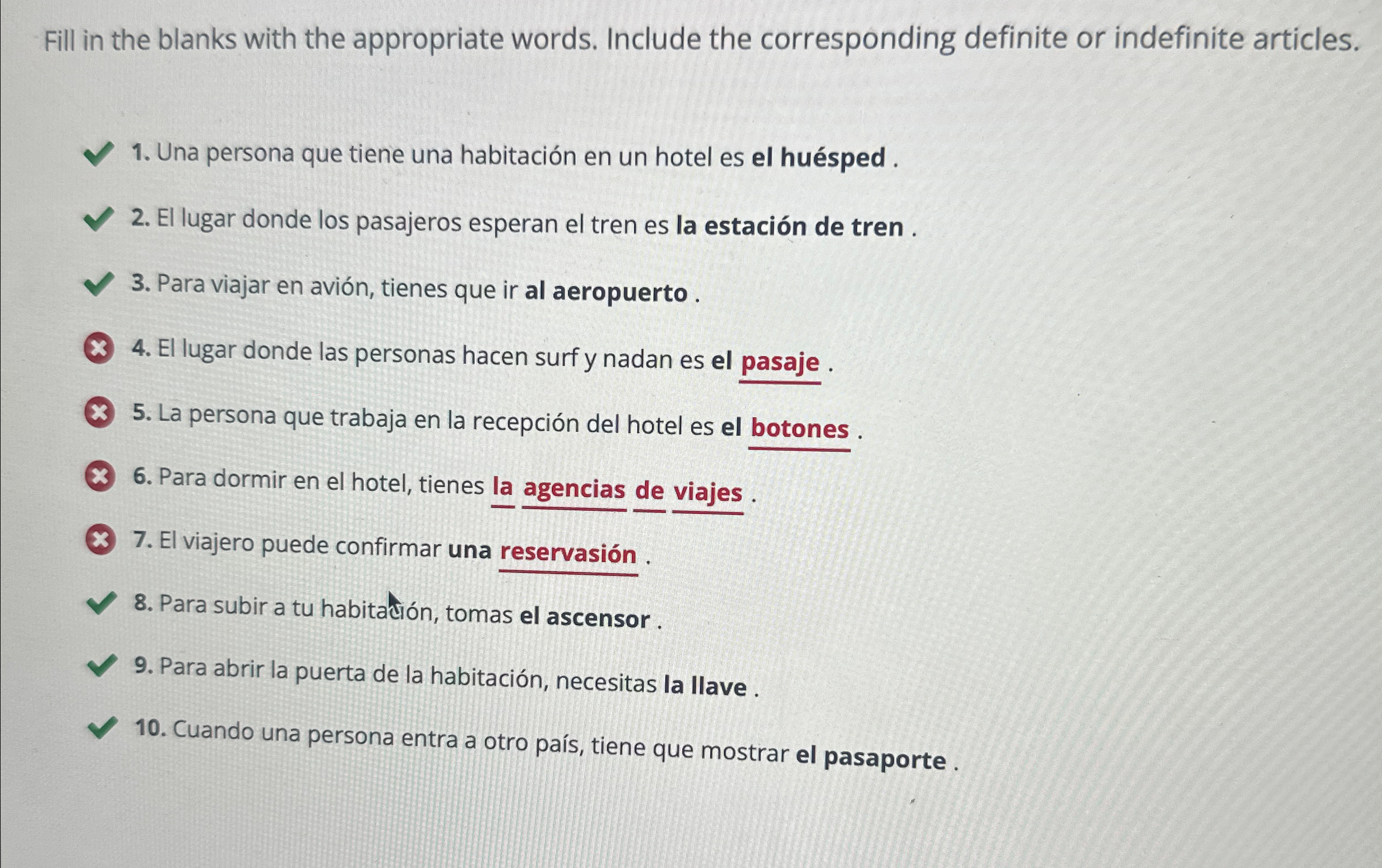  Fill in the blanks with the appropriate words. Include the corresponding