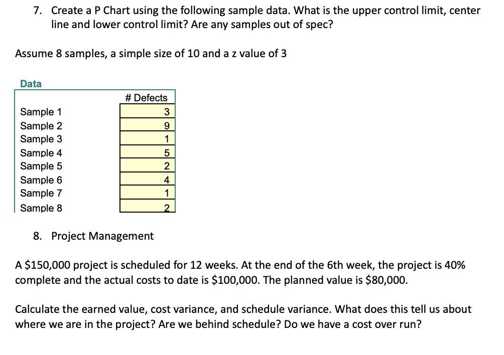  Create a P Chart!!!! using the following sample data. What is