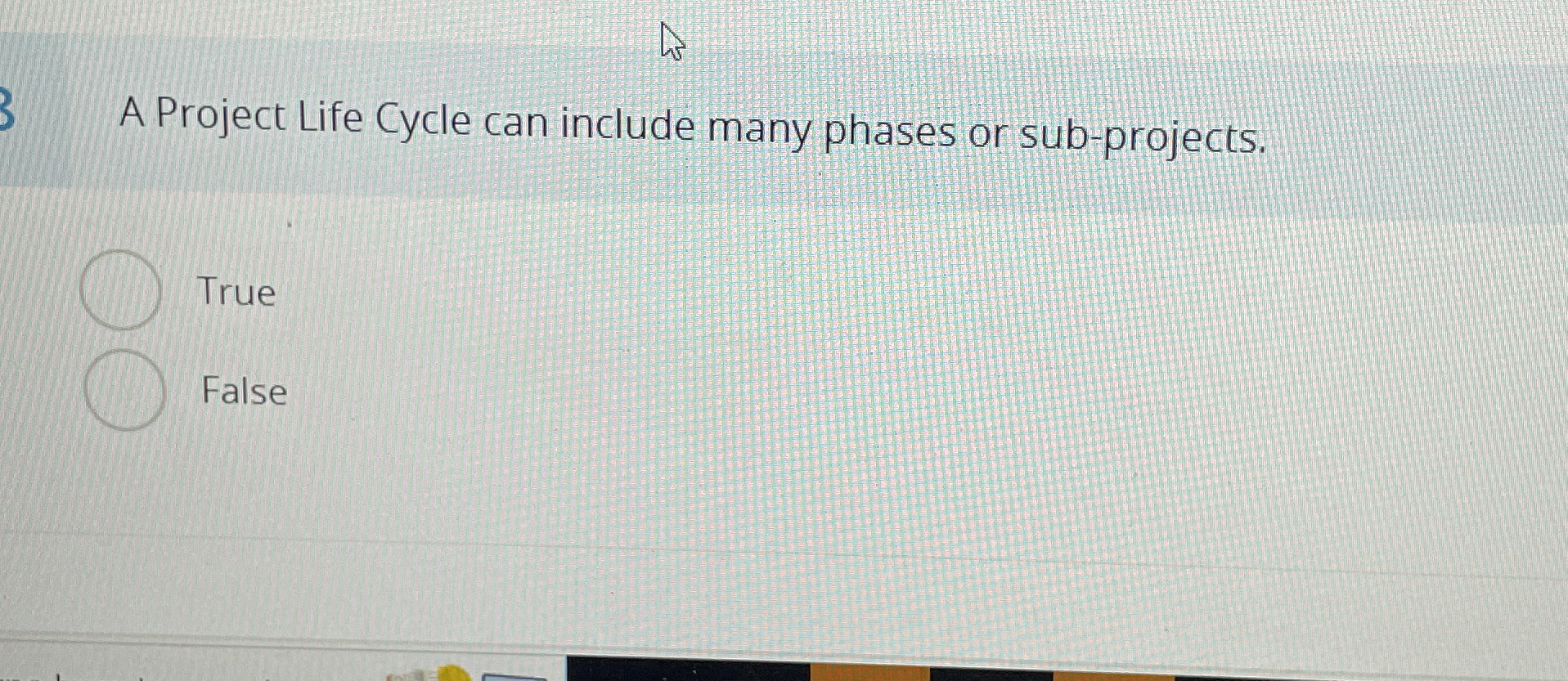  A Project Life Cycle can include many phases or sub-projects. True