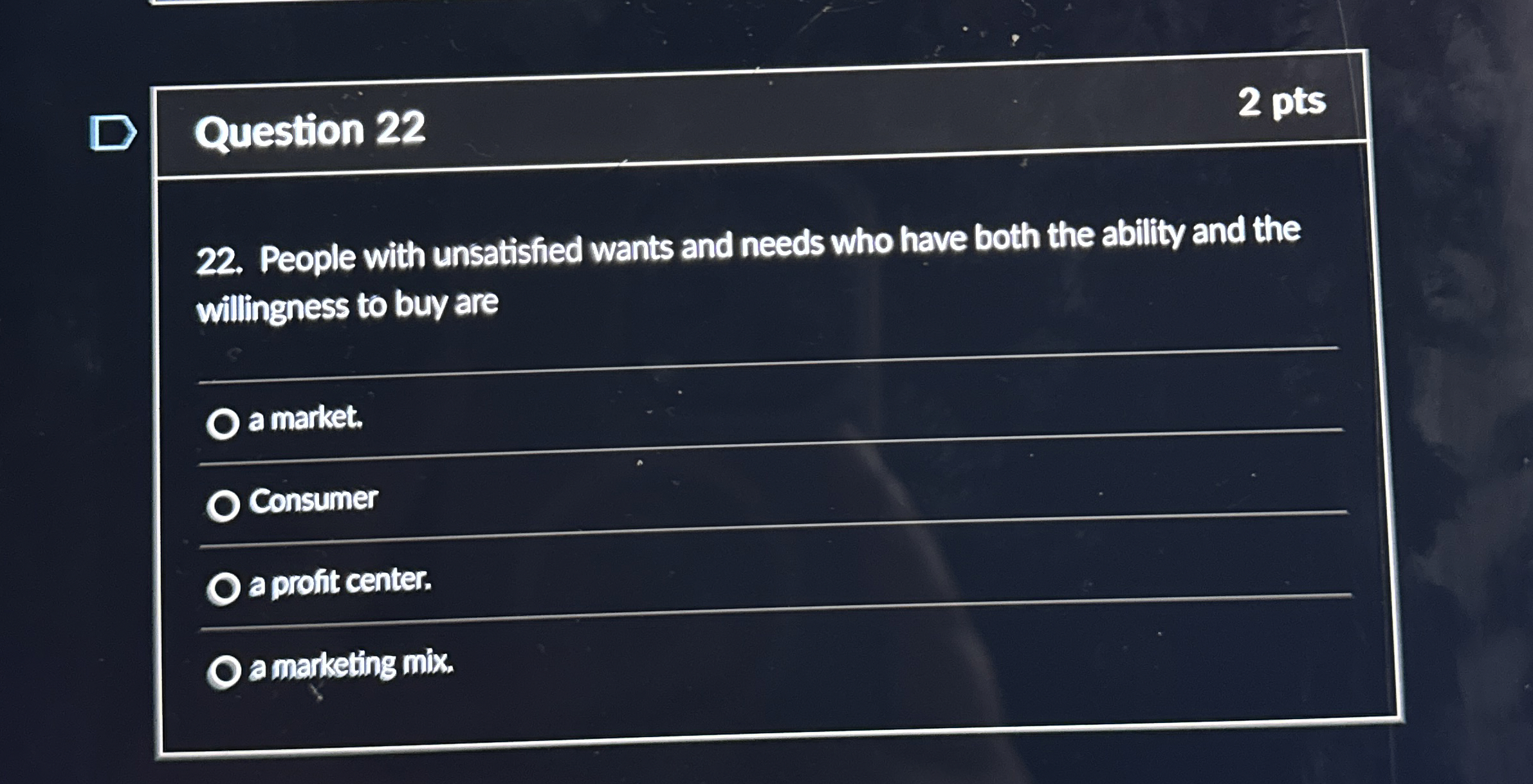  Question 22 2 pts 22. People with unsatisfied wants and needs
