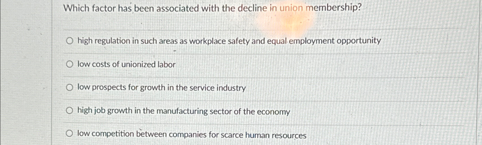  Which factor has been associated with the decline in union membership?