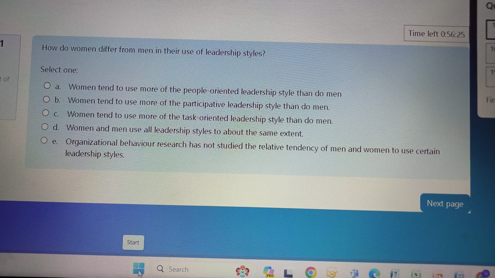  Time left 0:56:25 How do women differ from men in their