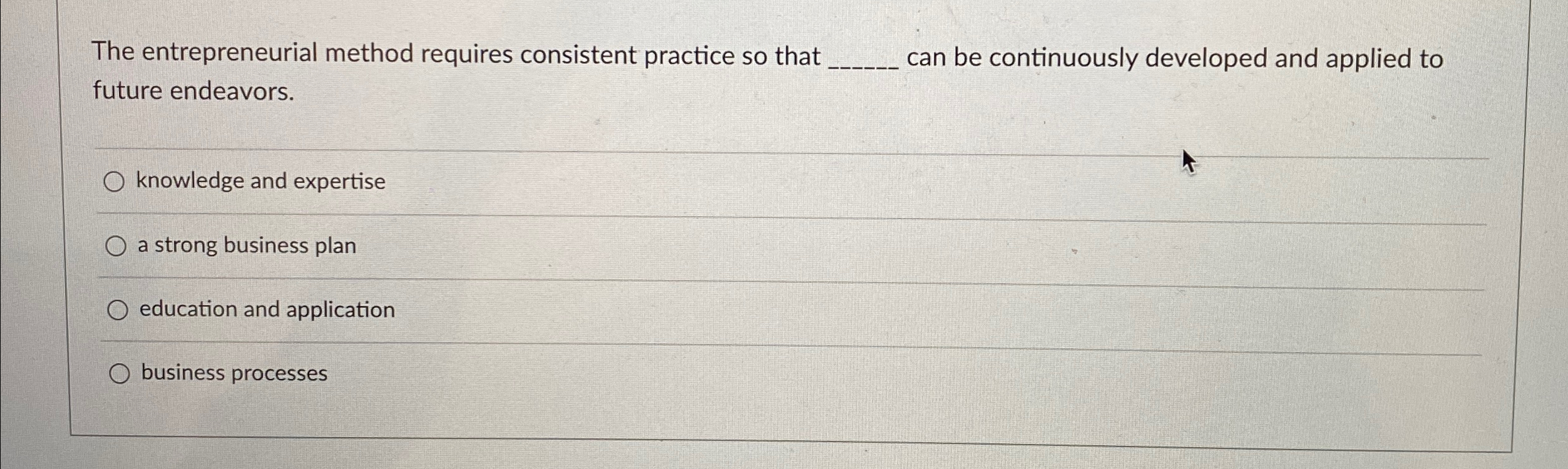  The entrepreneurial method requires consistent practice so that can be continuously