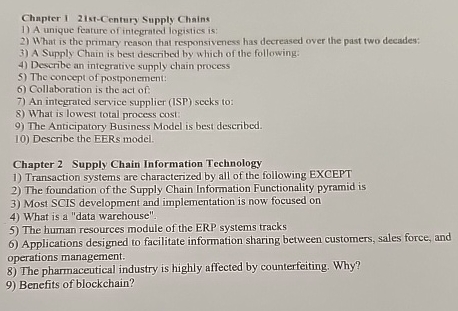  Chapter 121st-Century Supply Chains A unique feature of integrated logistics is: