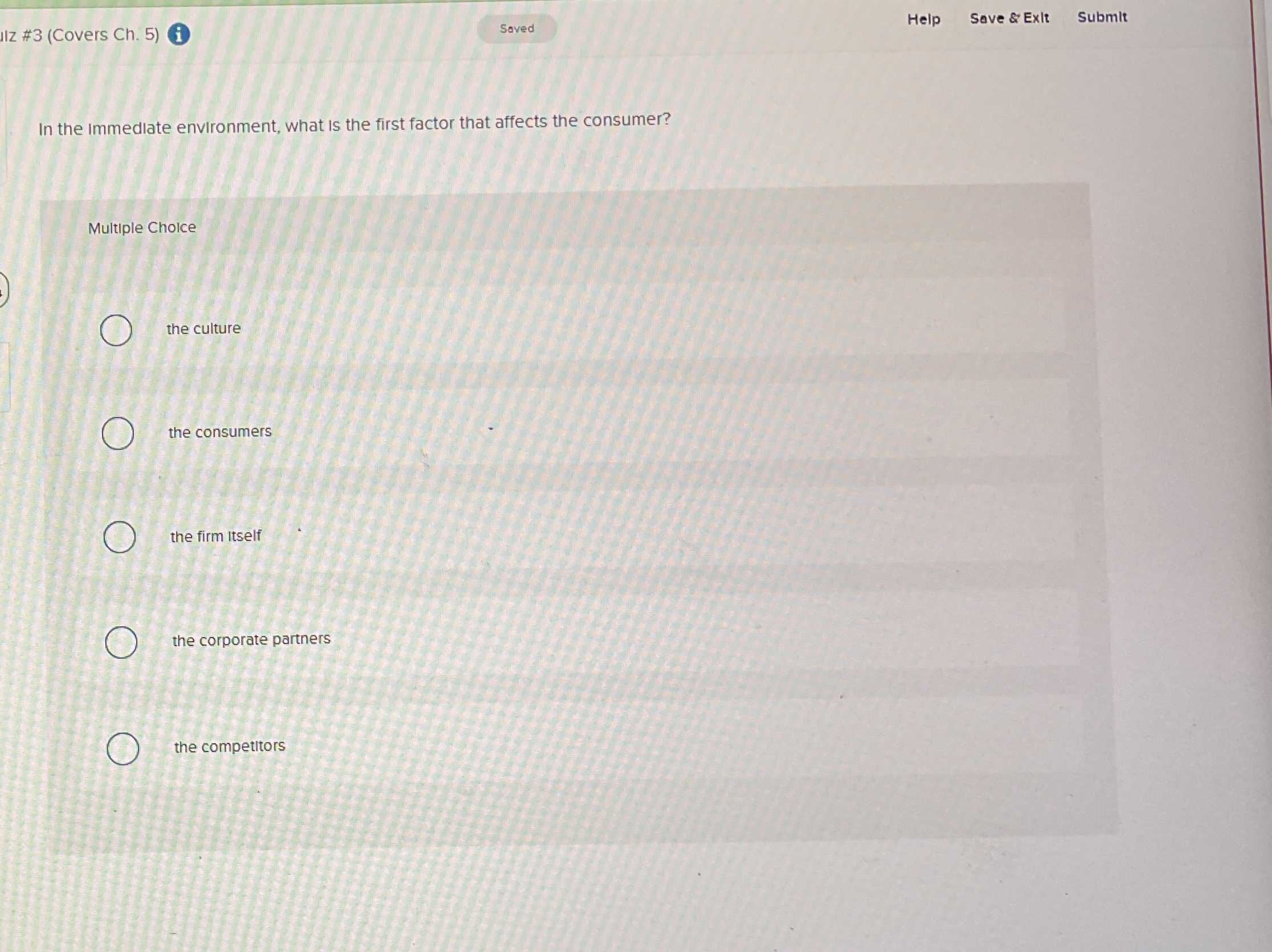  II #3(Covers Ch.5) i Help Save & Exit Submit In the