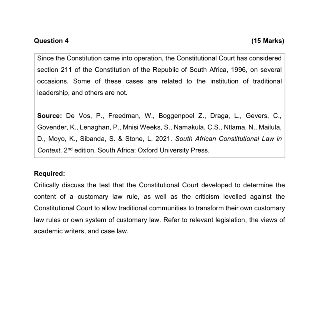  Question 4 (15 Marks) Since the Constitution came into operation, the