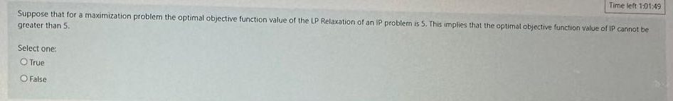  Suppose that for a maximization problem the optimal objective function value