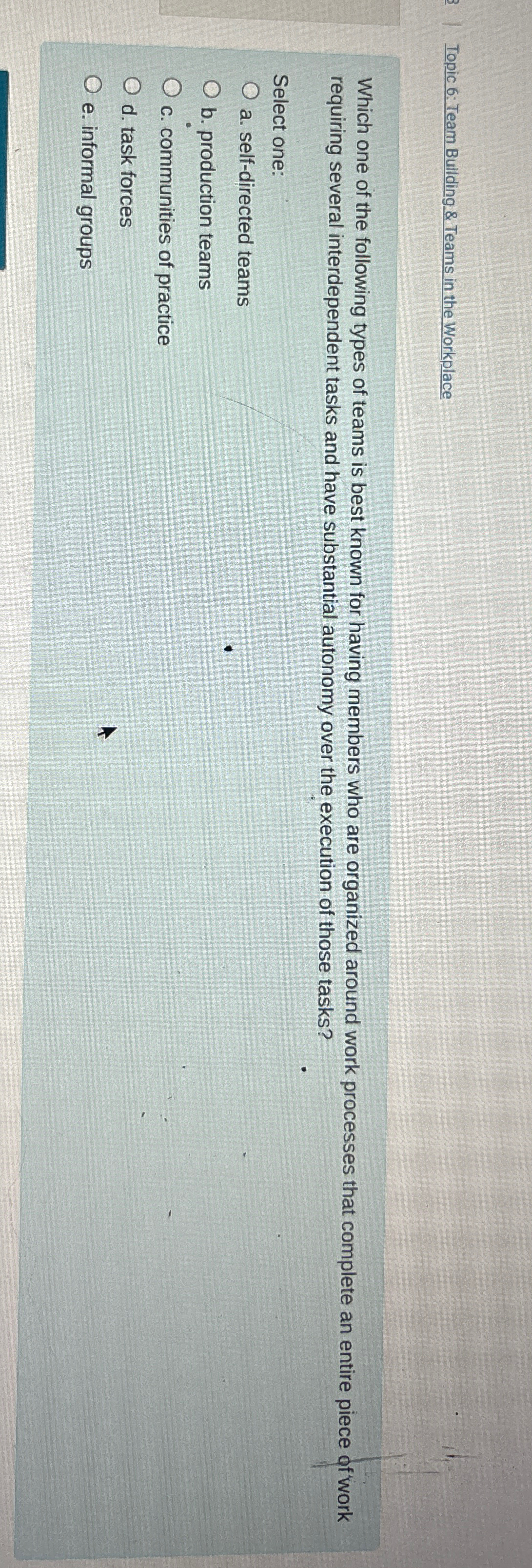  Topic 6: Team Building & Teams in the Workplace Which one