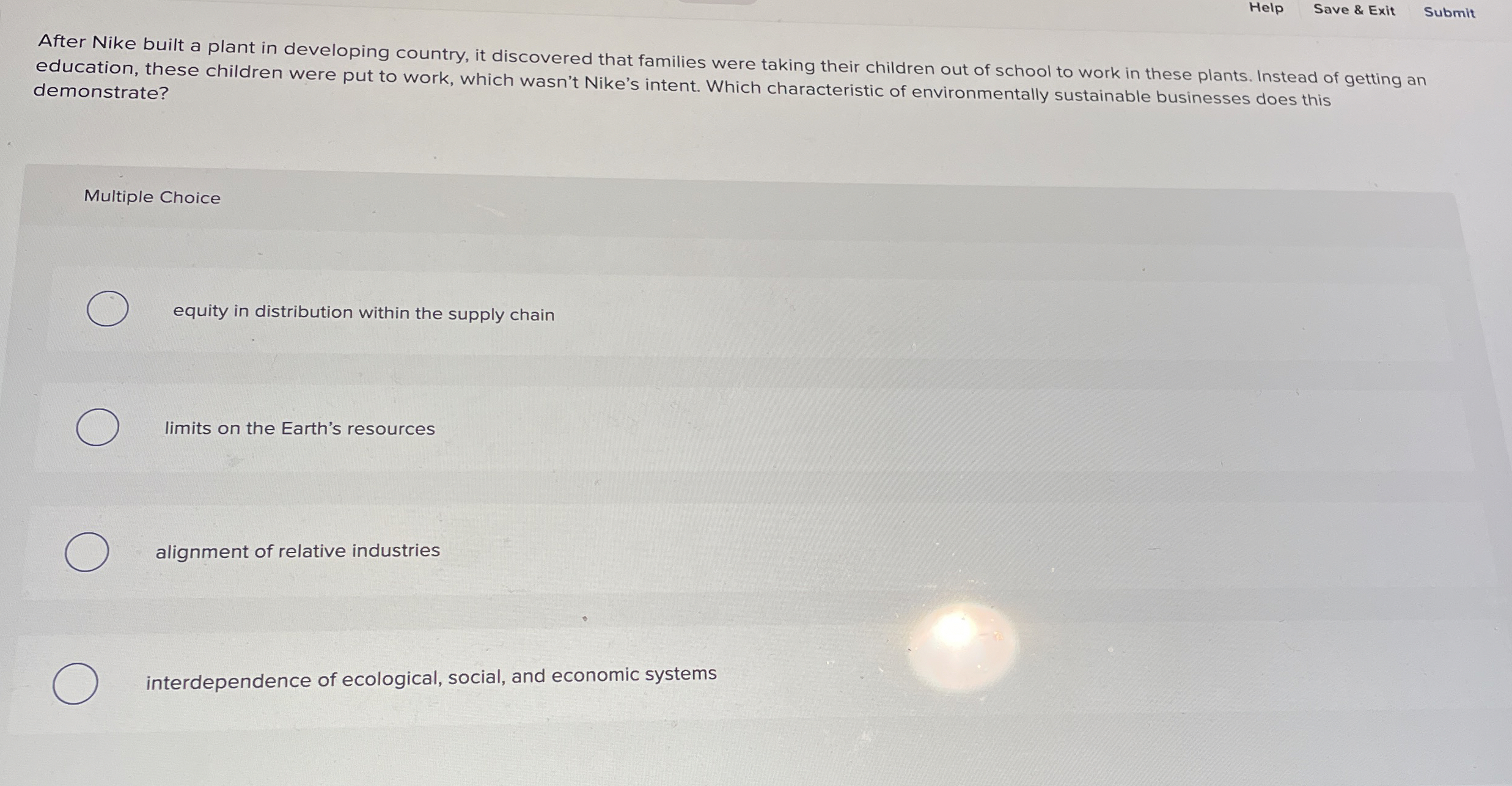  Help Save & Exit Submit After Nike built a plant in