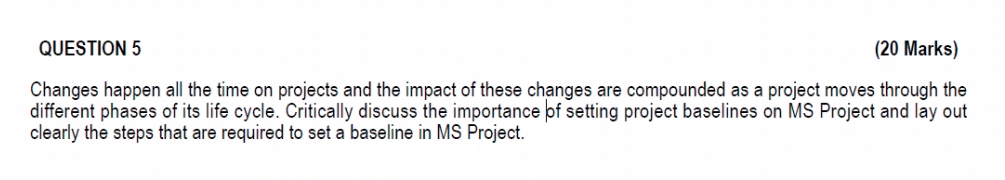  QUESTION 5 (20 Marks) Changes happen all the time on projects