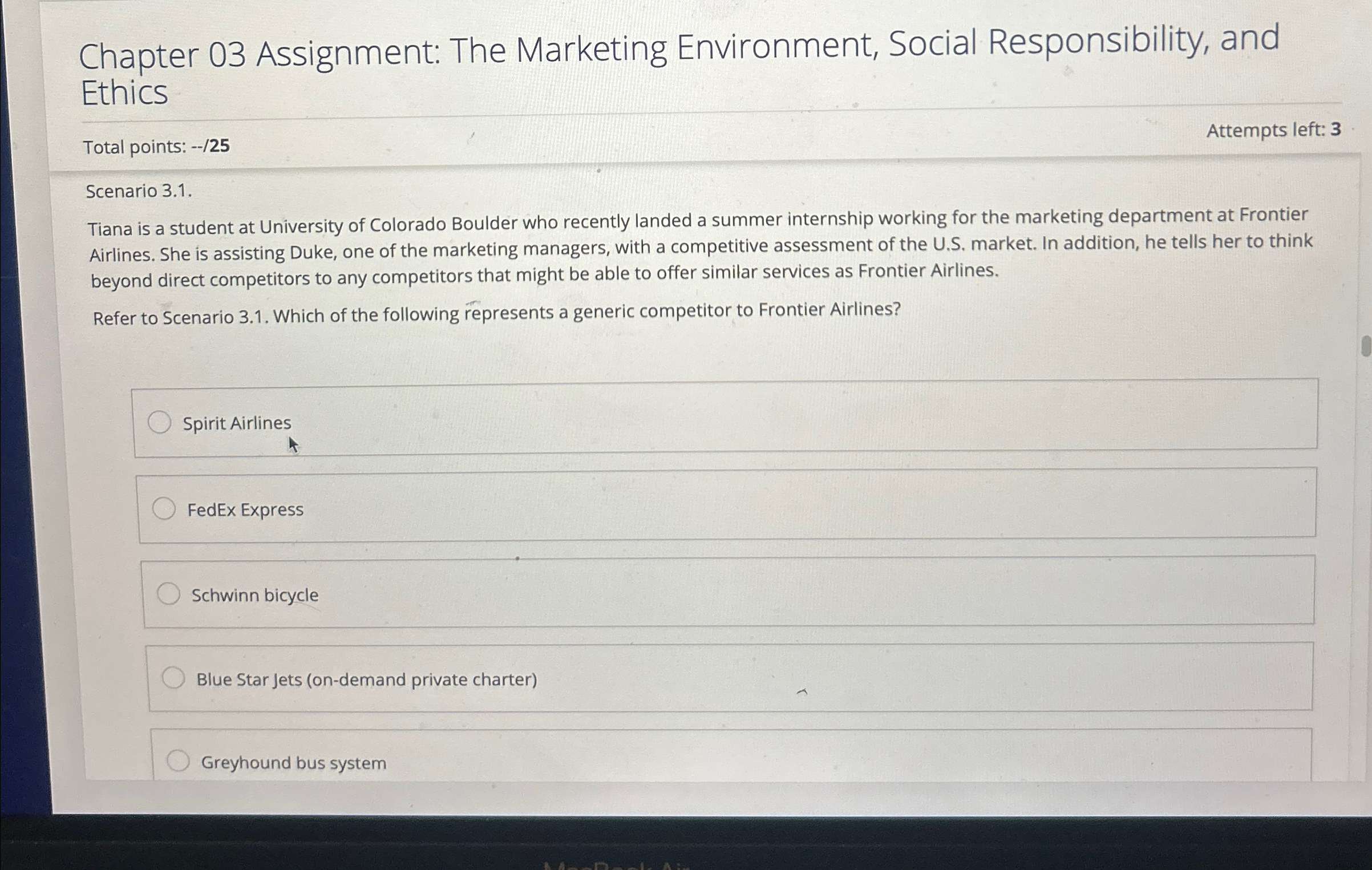  Chapter 03 Assignment: The Marketing Environment, Social Responsibility, and Ethics Total
