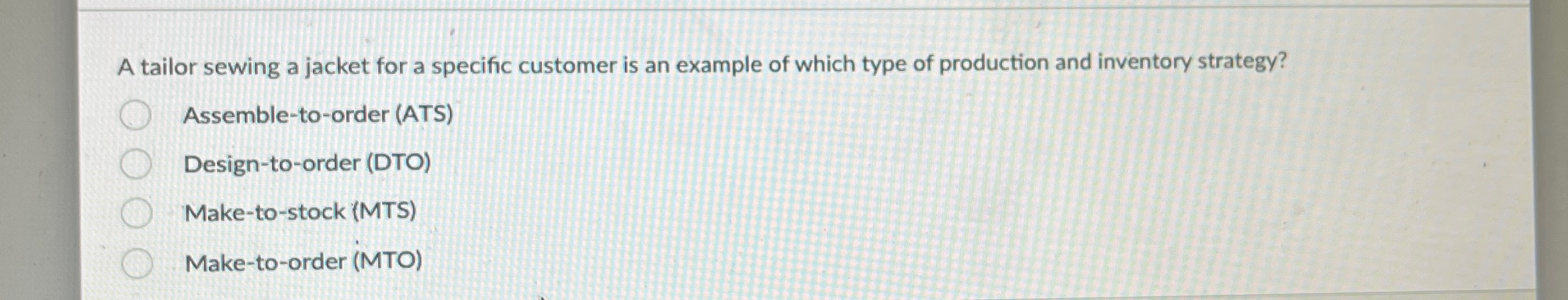  A tailor sewing a jacket for a specific customer is an