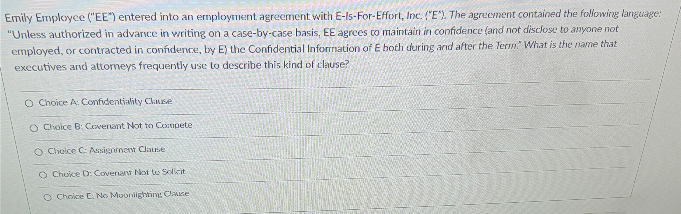  Emily Employee ("EE") entered into an employment agreement with E-Is-For-Effort, Inc.