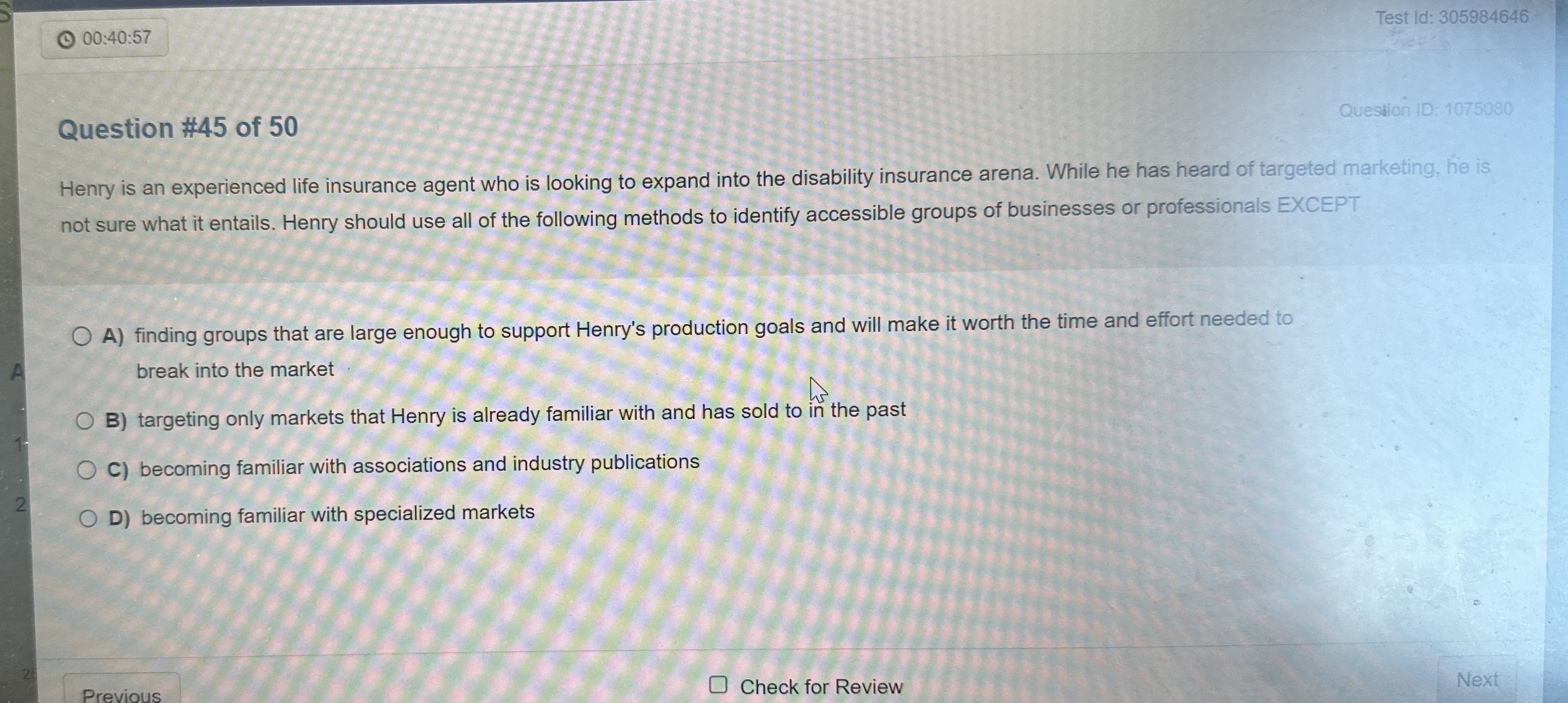  Test Id: 305984646 Question #45 of 50 Question ID: 1075080 Henry