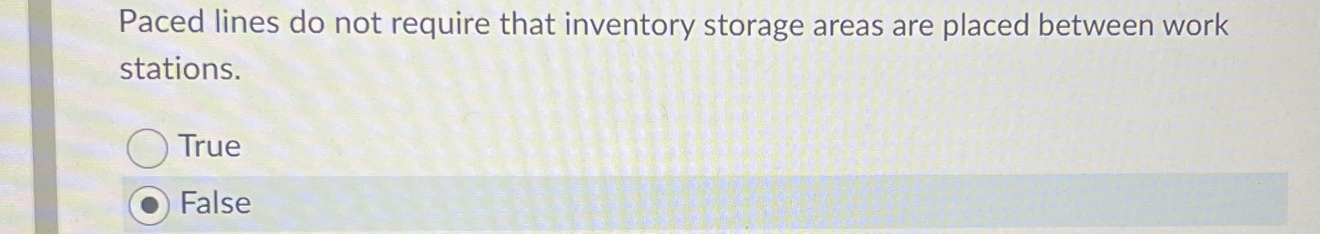  Paced lines do not require that inventory storage areas are placed