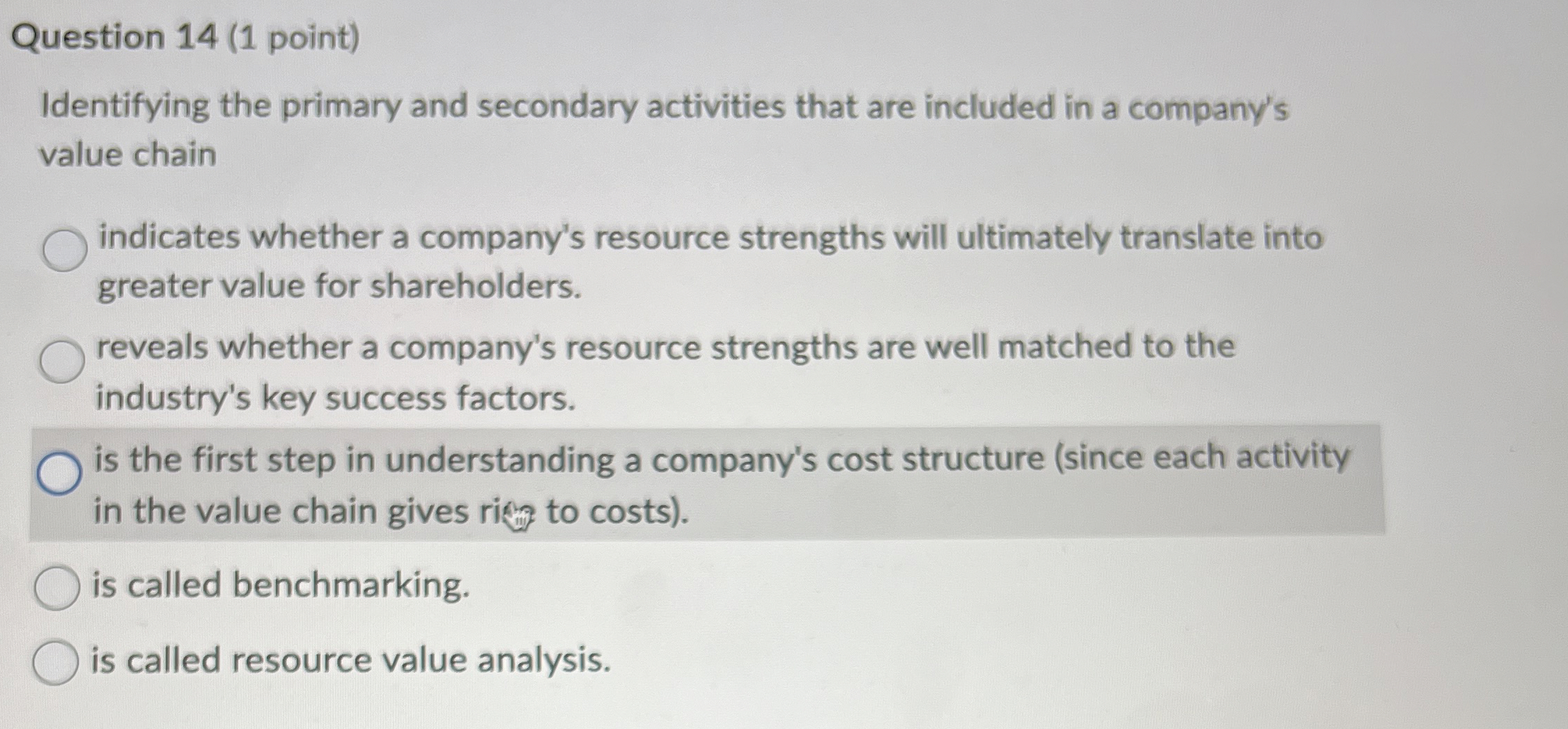 Question 14(1 point) Identifying the primary and secondary activities that are
