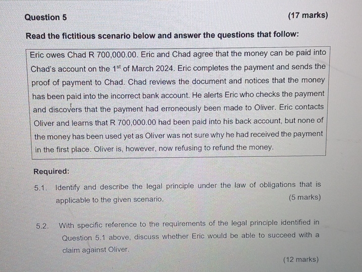  Question 5 (17 marks) Read the fictitious scenario below and answer