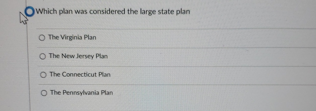  Which plan was considered the large state plan The Virginia Plan