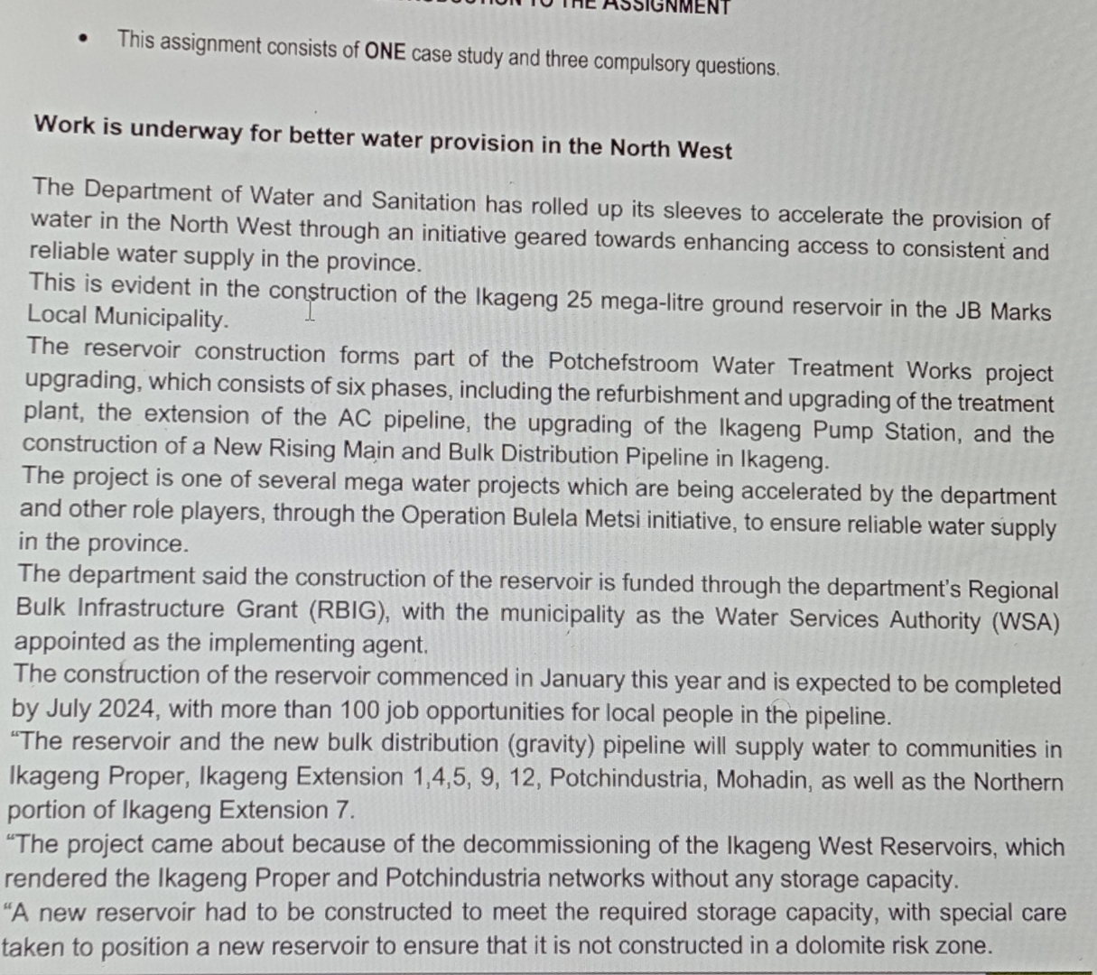  This assignment consists of ONE case study and three compulsory questions.