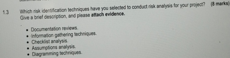  1.3 Which risk identification techniques have you selected to conduct risk