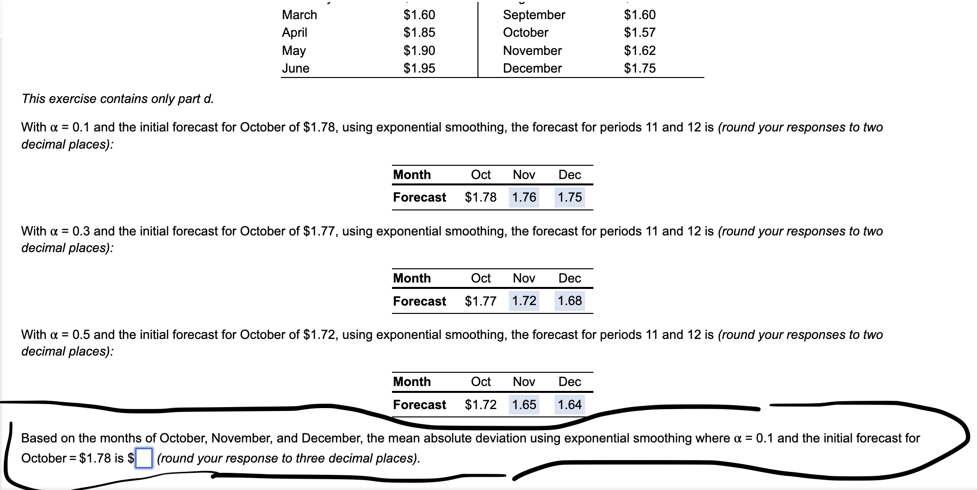  This exercise contains only part d. With =0.1 and the initial