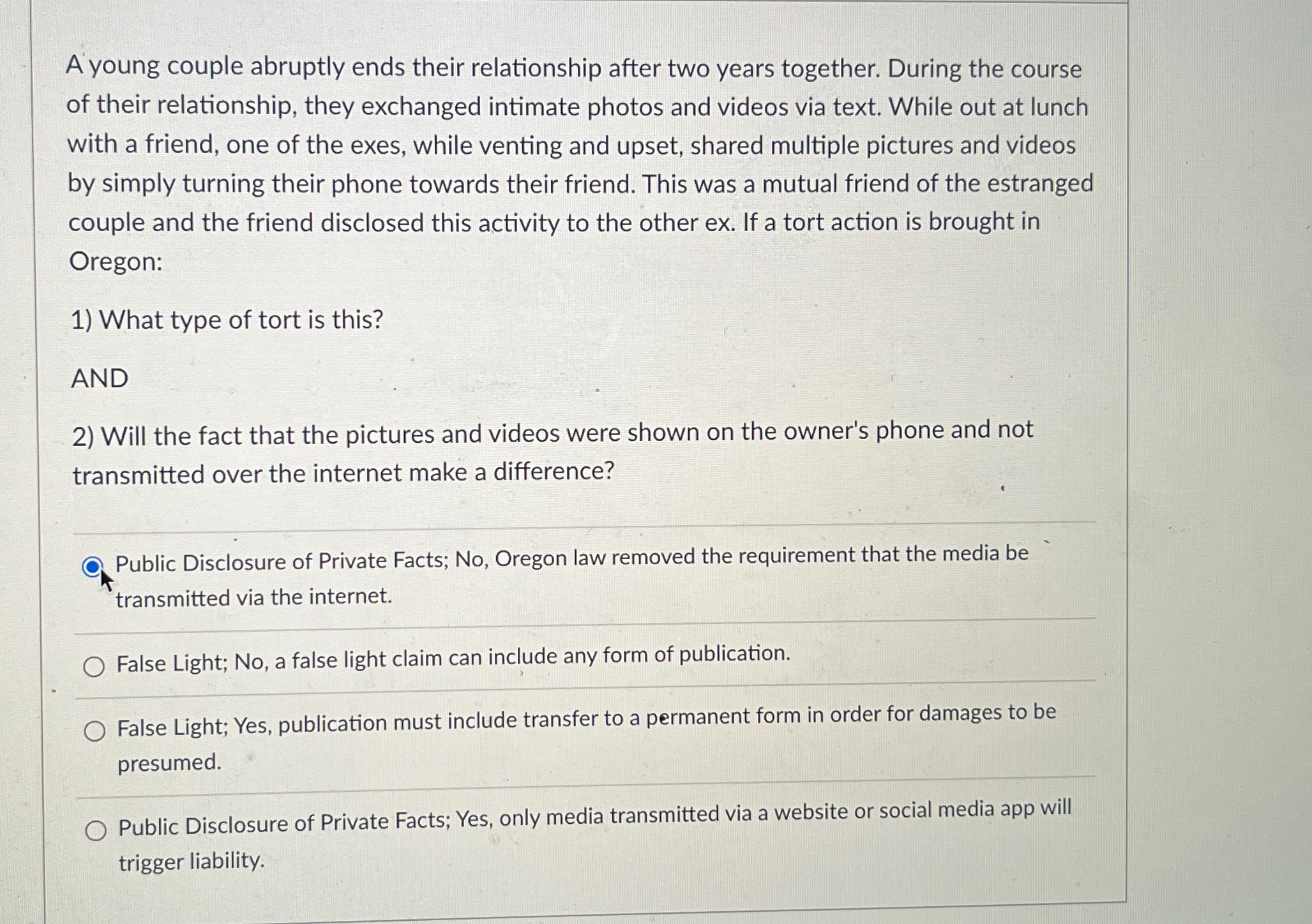  A young couple abruptly ends their relationship after two years together.