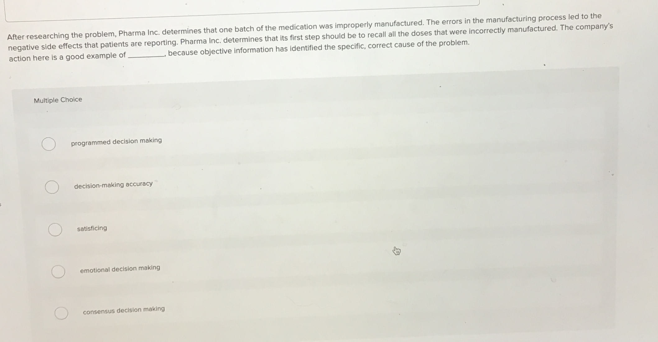  After researching the problem, Pharma Inc. determines that one batch of