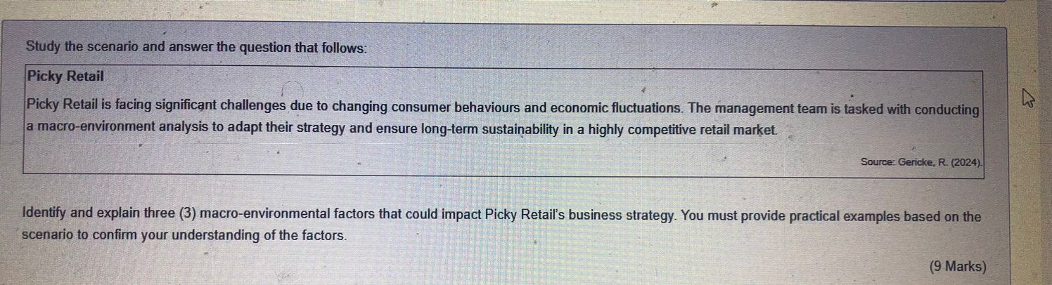  Study the scenario and answer the question that follows: Picky Retail
