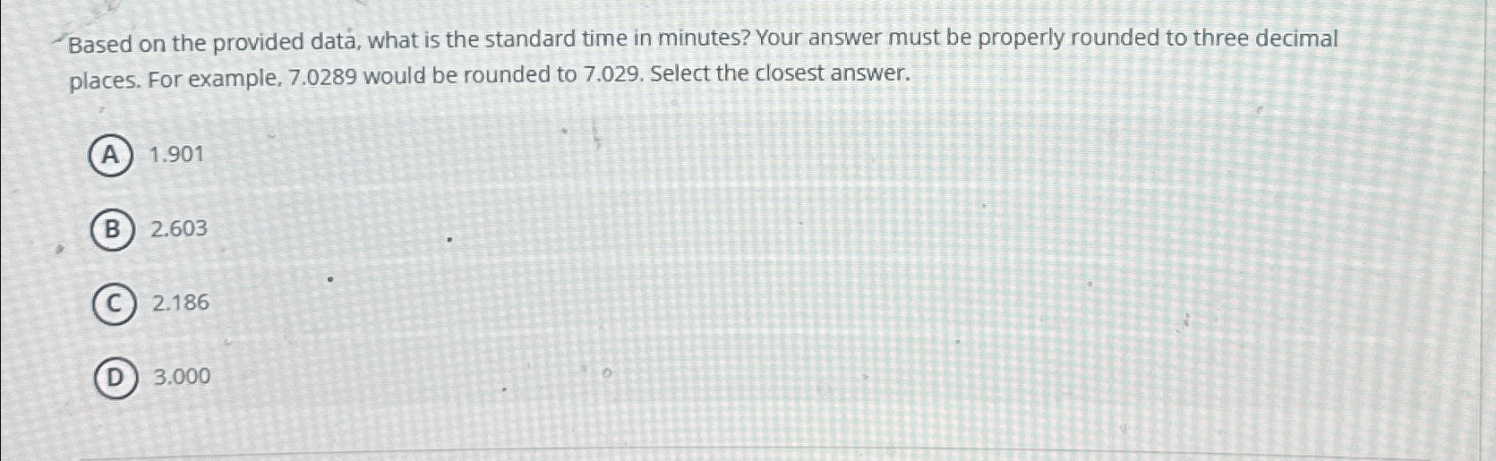  Based on the provided data, what is the standard time in