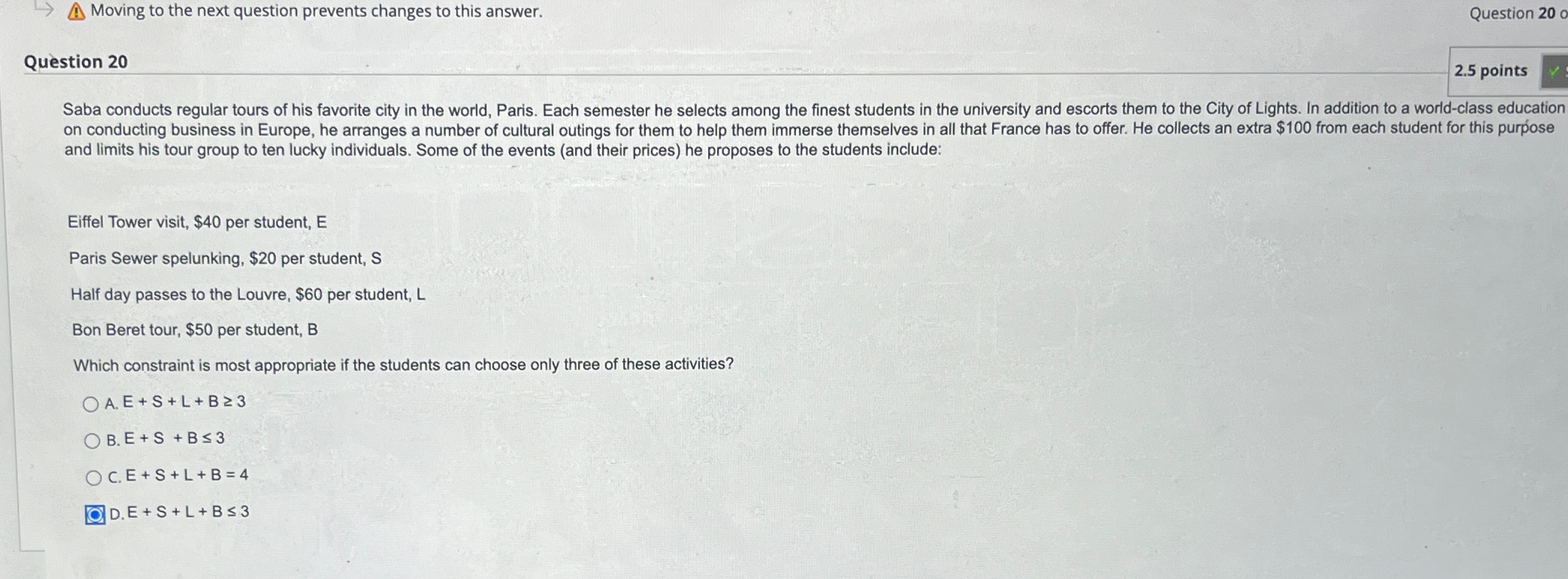  Moving to the next question prevents changes to this answer. Question