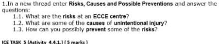  1.1. What are the risks at an ECCE centre? 1.2. What