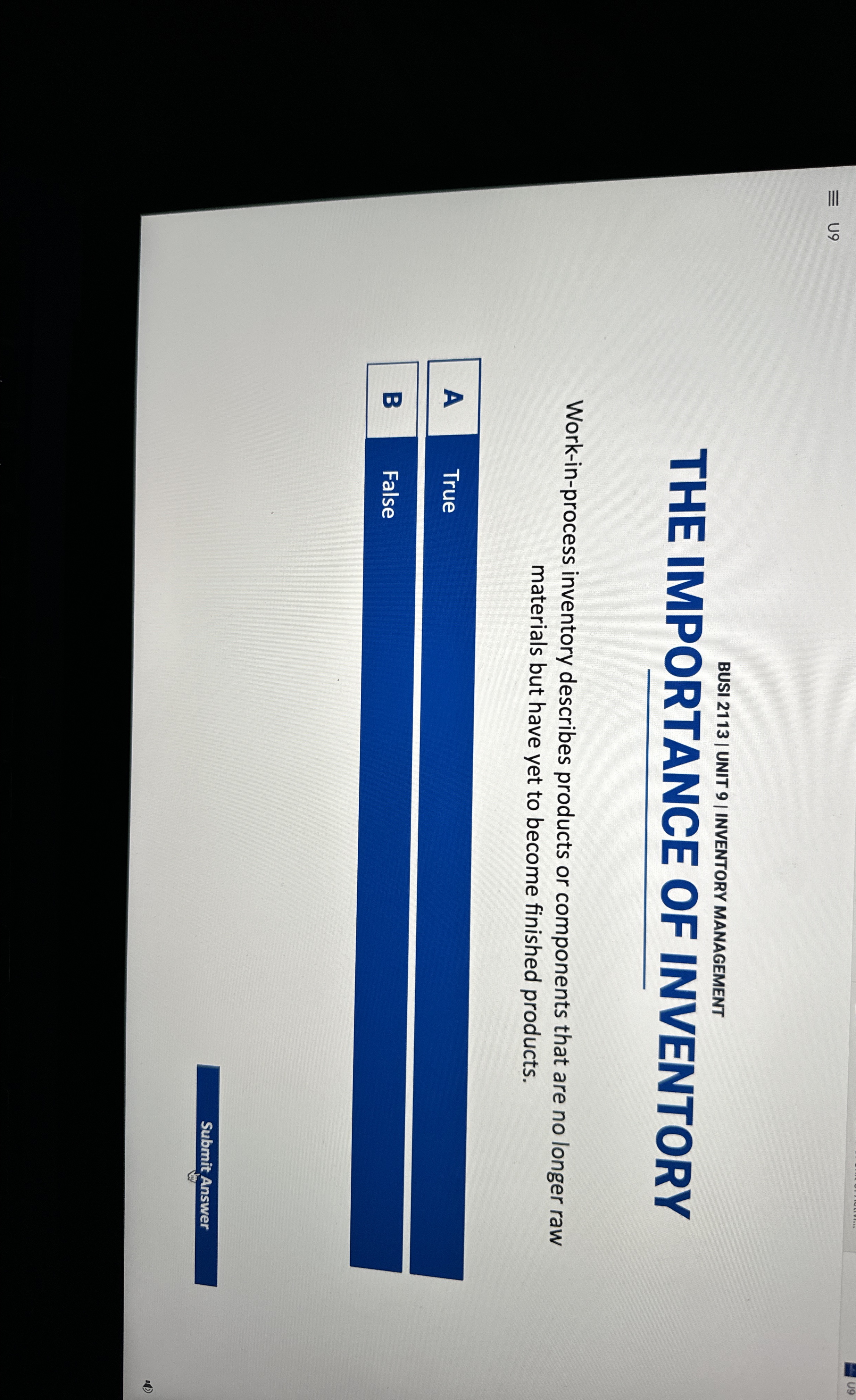  U9 BUSI 2113| UNIT 9| INVENTORY MANAGEMENT THE IMPORTANCE OF INVENTORY