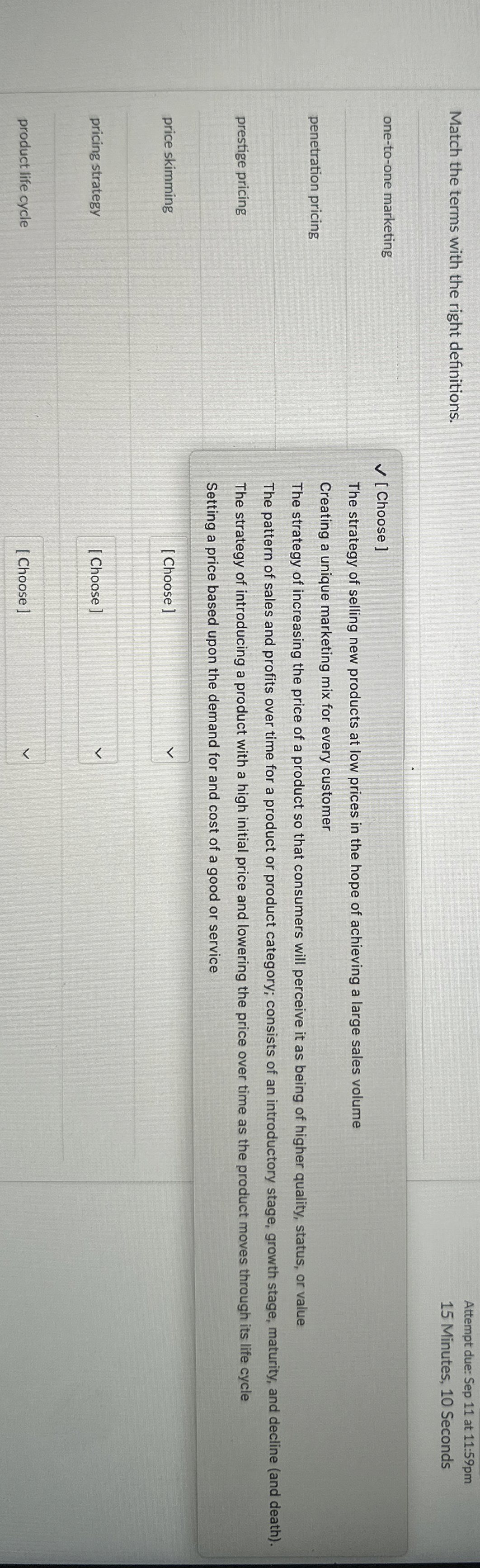  Match the terms with the right definitions. Attempt due: Sep 11