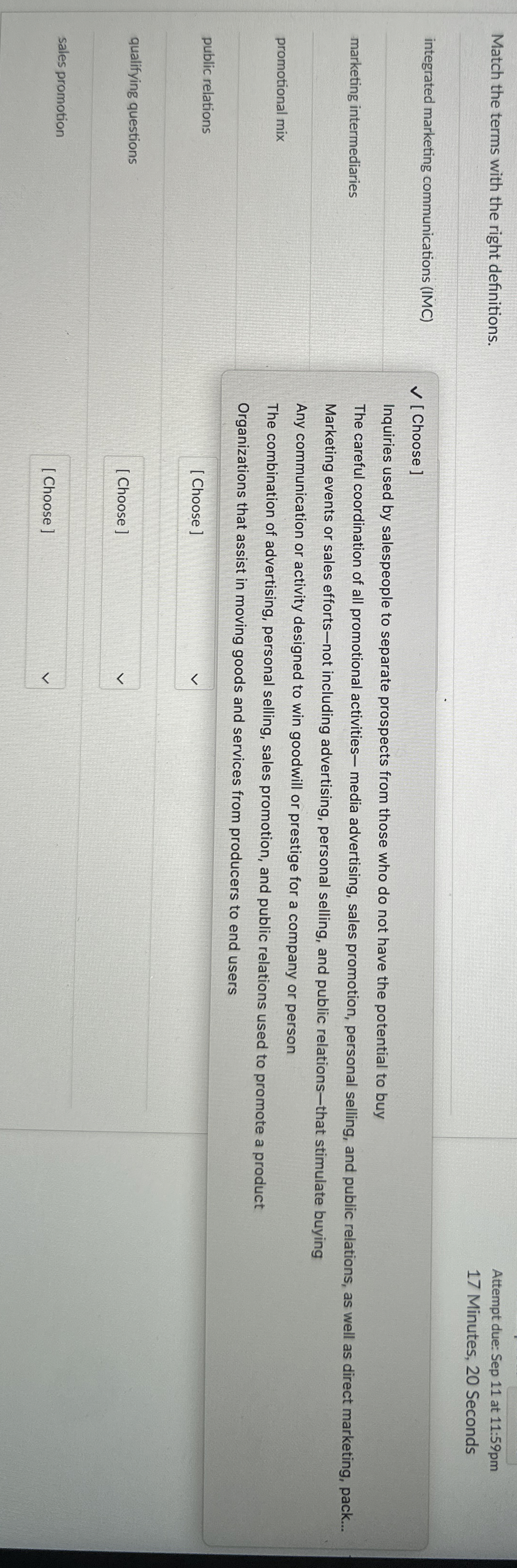  Match the terms with the right definitions. Attempt due: Sep 11